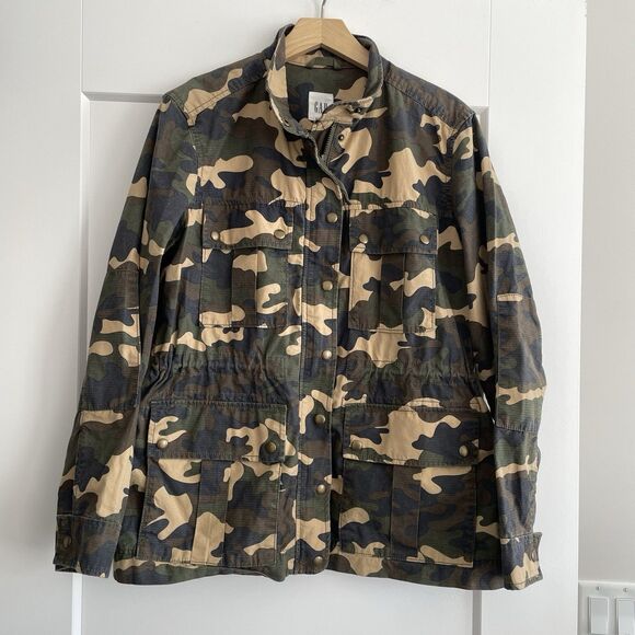 Gap Camo Utility Jacket Flap Pocket Military Full Zip Gorpcore Womens Medium - Picture 2 of 14